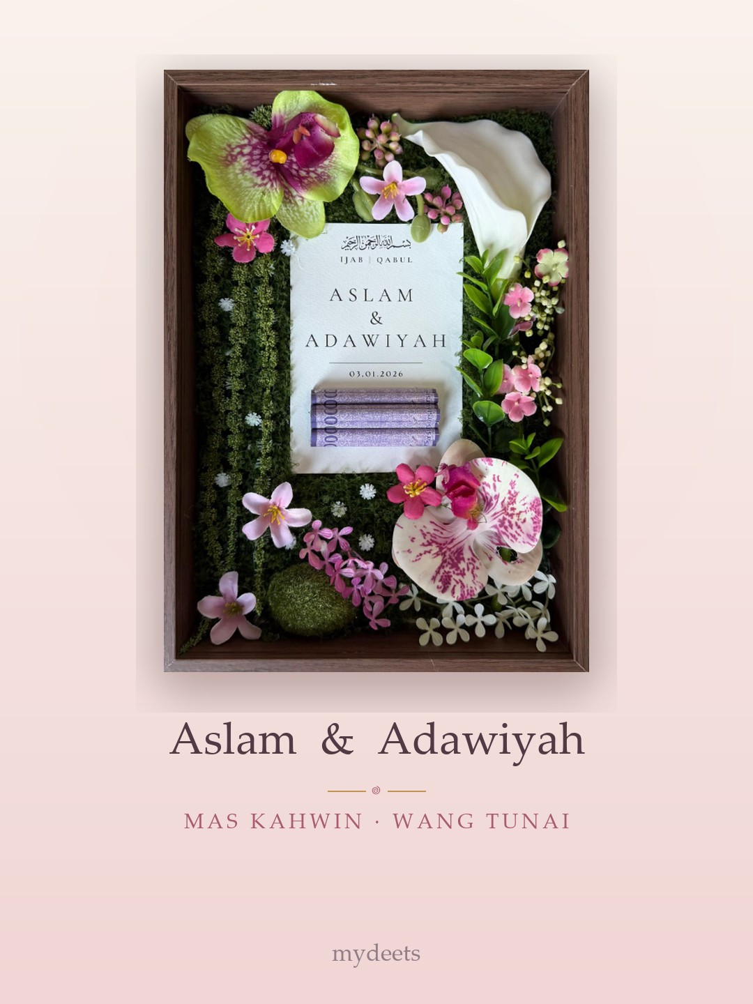 Mahar frame — Aslam & Adawiyah · Mas kahwin wang tunai
